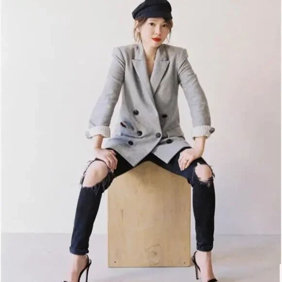 RAG‎ & BONE Blazer Style Wool Pea Coat Grey Sz 6 - Picture 2 of 6